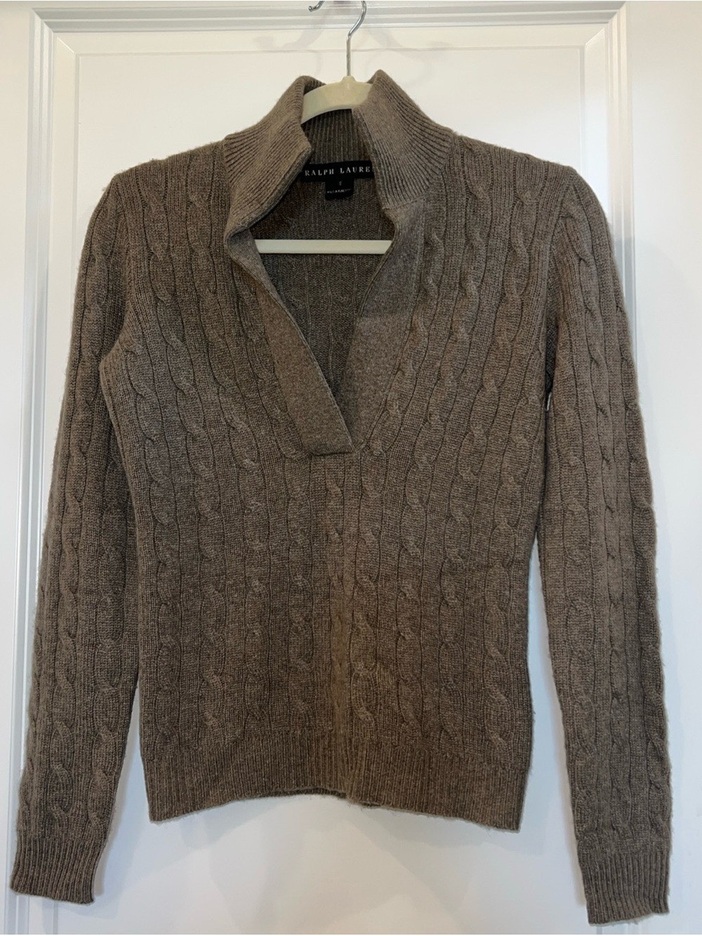 Ralph Lauren black label Women cashmere Cable-Knit Shawl Collar Sweater Brown S
